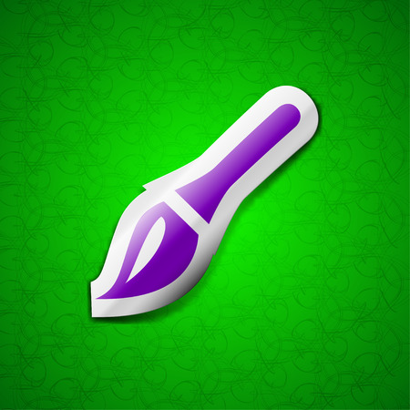 Paint brush, Artist icon sign. Symbol chic colored sticky label on green background. illustrationの写真素材