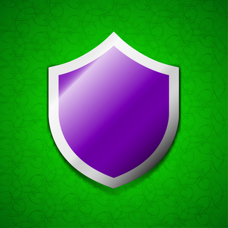 Shield, Protection icon sign. Symbol chic colored sticky label on green background. illustrationの写真素材