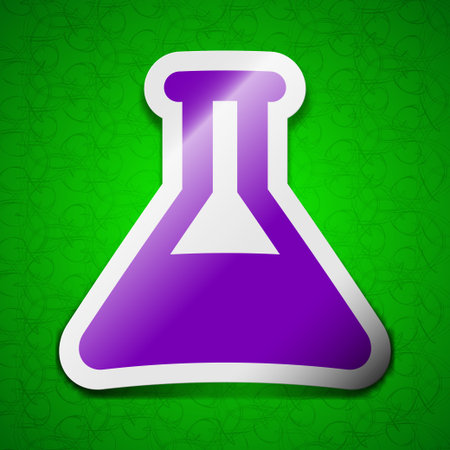 Conical Flask icon sign. Symbol chic colored sticky label on green background. illustrationの写真素材
