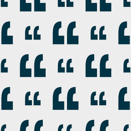 Quote sign icon. Quotation mark symbol. Double quotes at the end of words. Seamless abstract background with geometric shapes. illustrationの写真素材