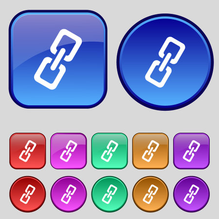 link icon sign. A set of twelve vintage buttons for your design. Vector illustrationのイラスト素材