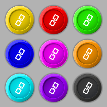 link icon sign. symbol on nine round colourful buttons. Vector illustrationのイラスト素材