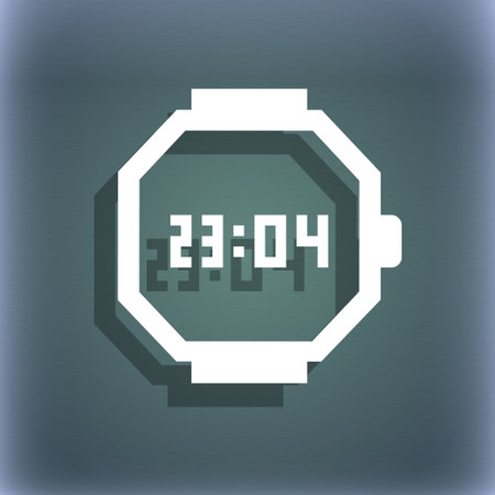wristwatch icon. On the blue-green abstract background with shadow and space for your text. illustrationの写真素材