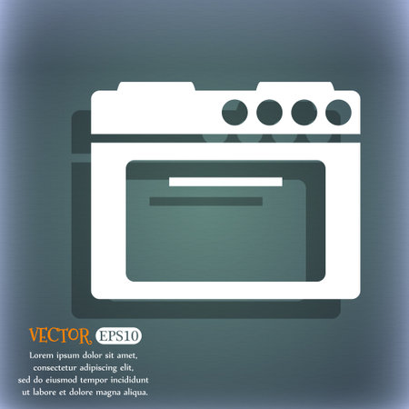 kitchen stove icon. On the blue-green abstract background with shadow and space for your text. Vector illustrationの写真素材