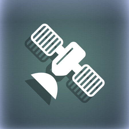 satellite icon. On the blue-green abstract background with shadow and space for your text. illustrationの写真素材