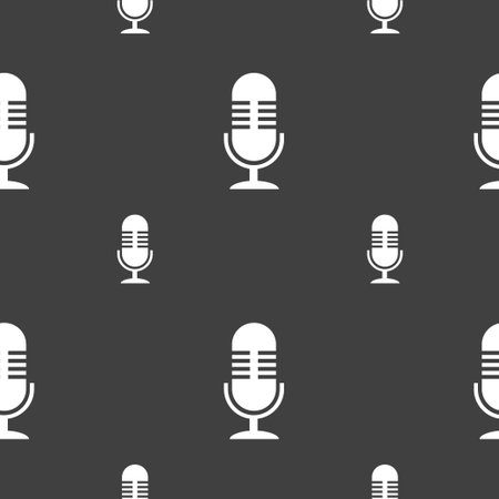 microphone icon sign. Seamless pattern on a gray background. illustrationの写真素材