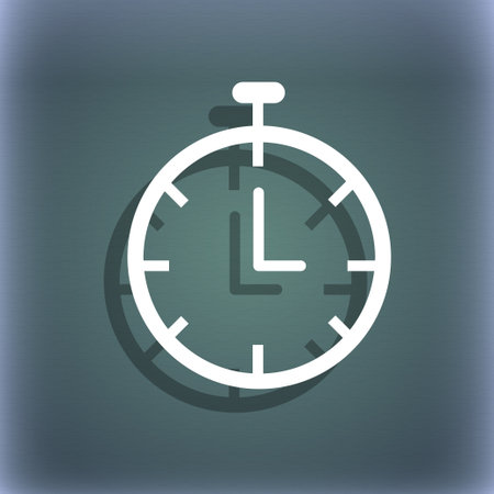 Stopwatch icon. On the blue-green abstract background with shadow and space for your text. illustrationの写真素材