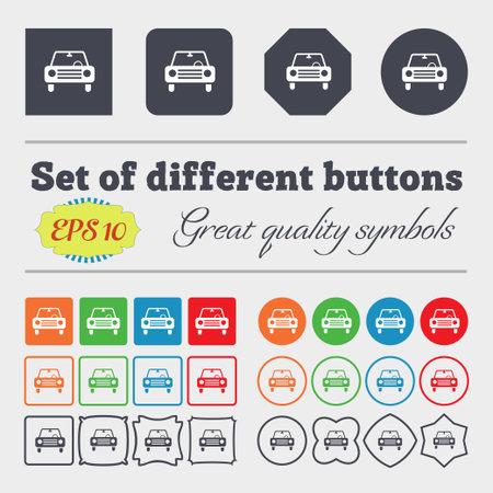 car icon sign. Big set of colorful, diverse, high-quality buttons. Vector illustrationのイラスト素材