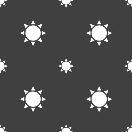 Sun icon sign. Seamless pattern on a gray background. Vector illustration