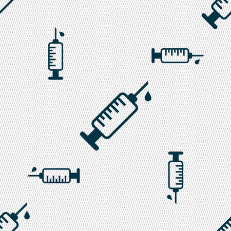 syringe icon sign. Seamless pattern with geometric texture. Vector illustrationのイラスト素材