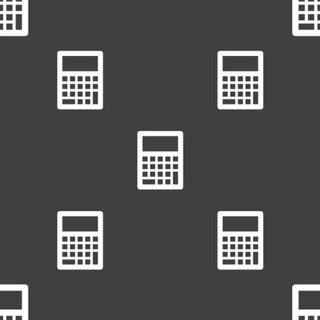 Calculator icon sign. Seamless pattern on a gray background. Vector illustrationのイラスト素材