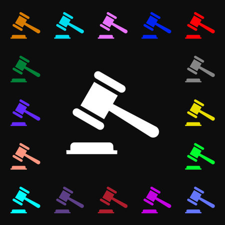 judge or auction hammer icon sign. Lots of colorful symbols for your design. Vector illustrationのイラスト素材