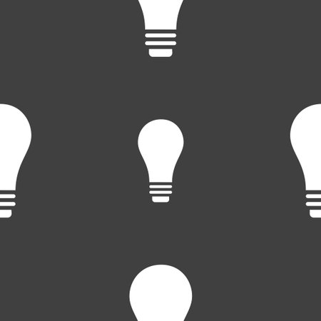 Light bulb icon sign. Seamless pattern on a gray background. Vector illustrationのイラスト素材