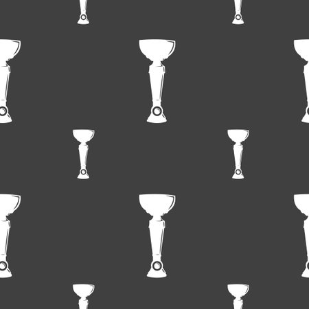 trophy icon sign. Seamless pattern on a gray background. Vector illustrationのイラスト素材