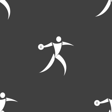 Discus thrower icon sign. Seamless pattern on a gray background. Vector illustrationのイラスト素材