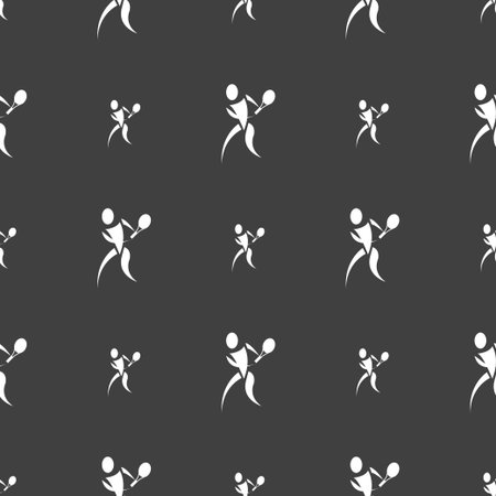 tennis icon sign. Seamless pattern on a gray background. Vector illustrationのイラスト素材