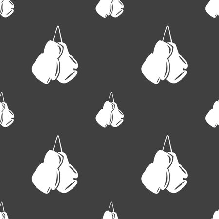 boxing gloves icon sign. Seamless pattern on a gray background. Vector illustrationのイラスト素材