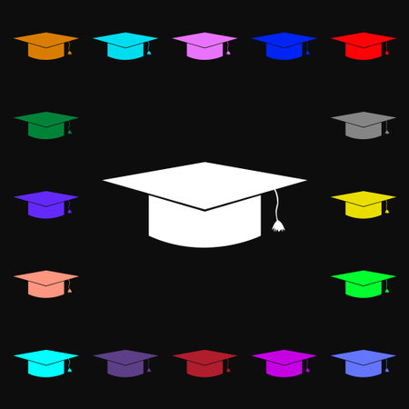Graduation cap icon sign. Lots of colorful symbols for your design. Vector illustrationのイラスト素材