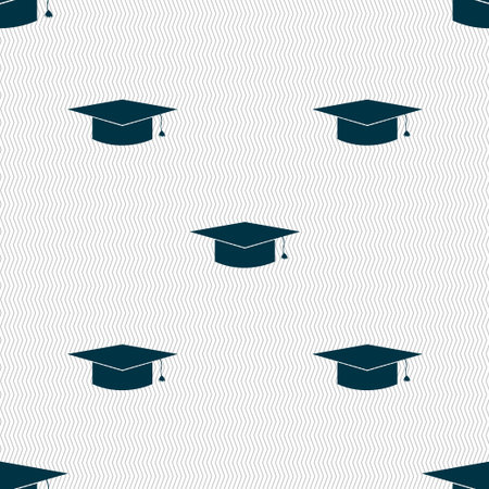 Graduation cap icon sign. Seamless pattern with geometric texture. Vector illustrationのイラスト素材