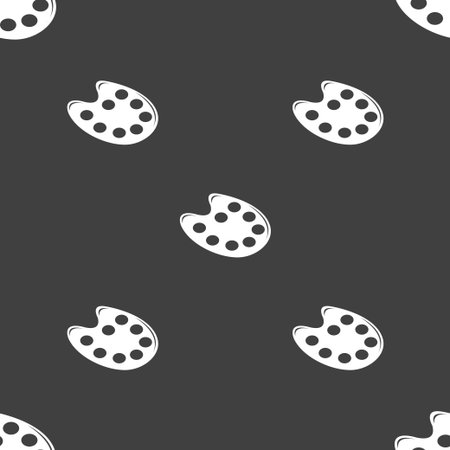 Paint with palette icon sign. Seamless pattern on a gray background. Vector illustrationのイラスト素材