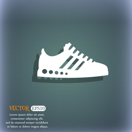 Sneakers icon. On the blue-green abstract background with shadow and space for your text. Vector illustrationのイラスト素材