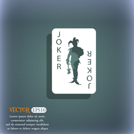 Single playing cards, Joker icon. On the blue-green abstract background with shadow and space for your text. Vector illustrationのイラスト素材