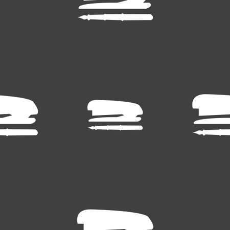Stapler and pen icon sign. Seamless pattern on a gray background. Vector illustrationのイラスト素材