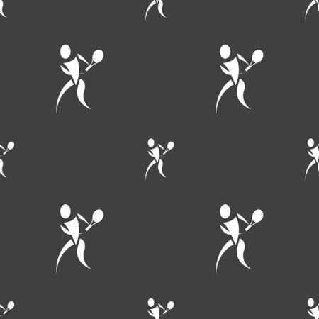 tennis icon sign. Seamless pattern on a gray background. Vector illustrationのイラスト素材