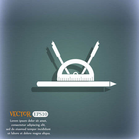 the compass and protractor. characters geometry. Education icon. On the blue-green abstract background with shadow and space for your text. Vector illustrationのイラスト素材