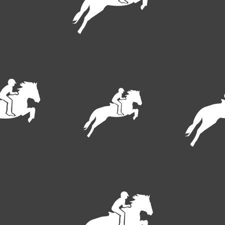 Horse race. Derby. Equestrian sport. Silhouette of racing horse icon sign. Seamless pattern on a gray background. Vector illustrationのイラスト素材