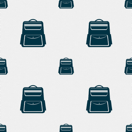 School Backpack icon sign. Seamless pattern with geometric texture. Vector illustrationのイラスト素材