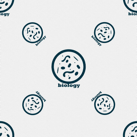bacteria and virus disease, biology cell under microscope icon sign. Seamless pattern with geometric texture. Vector illustrationのイラスト素材