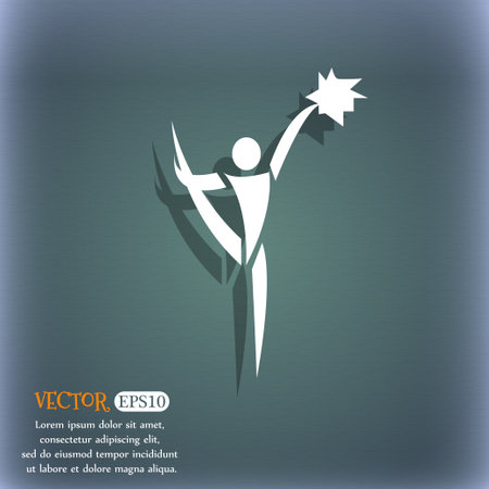 cheerleader icon. On the blue-green abstract background with shadow and space for your text. Vector illustrationのイラスト素材