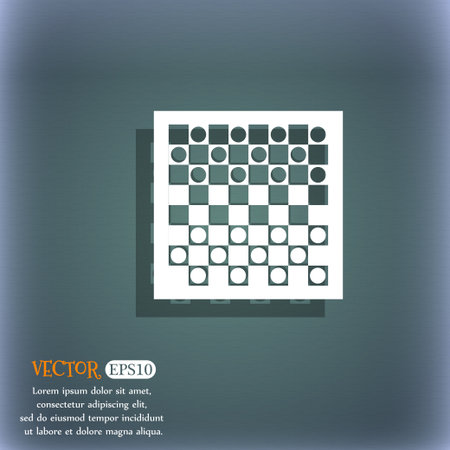 checkers board icon. On the blue-green abstract background with shadow and space for your text. Vector illustrationのイラスト素材