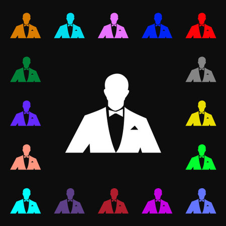 Silhouette  of man in business suit icon sign. Lots of colorful symbols for your design. Vector illustrationのイラスト素材