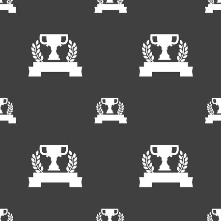 Trophy Cup icon sign. Seamless pattern on a gray background. Vector illustrationのイラスト素材