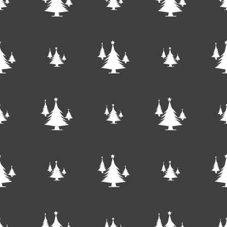 coniferous forest, tree, fir-tree icon sign. Seamless pattern on a gray background. Vector illustrationのイラスト素材