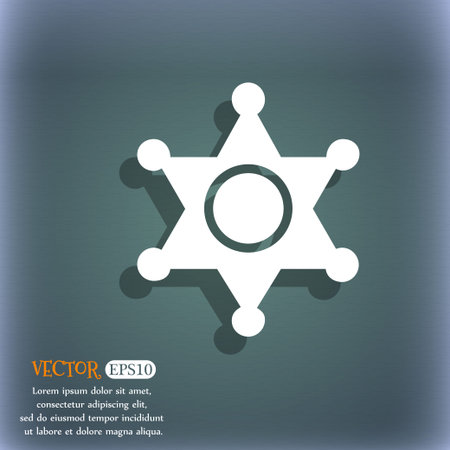 Sheriff, star icon. On the blue-green abstract background with shadow and space for your text. Vector illustrationのイラスト素材