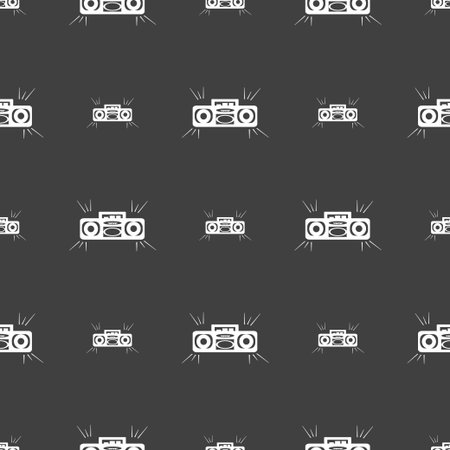 Radio cassette player icon sign. Seamless pattern on a gray background. Vector illustrationのイラスト素材