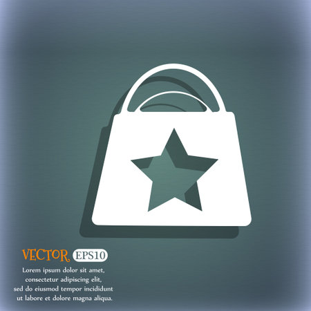 Shopping bag icon. On the blue-green abstract background with shadow and space for your text. Vector illustrationのイラスト素材
