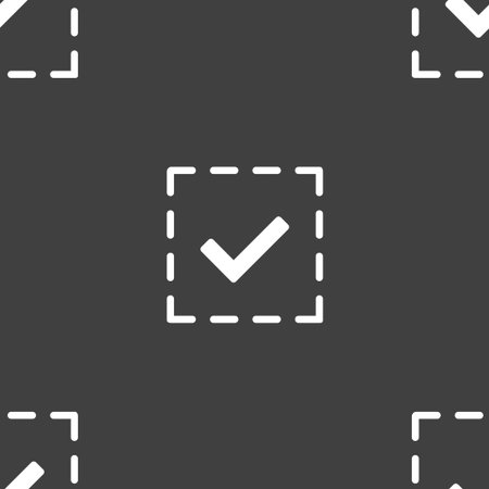Check mark, tik icon sign. Seamless pattern on a gray background. Vector illustrationのイラスト素材