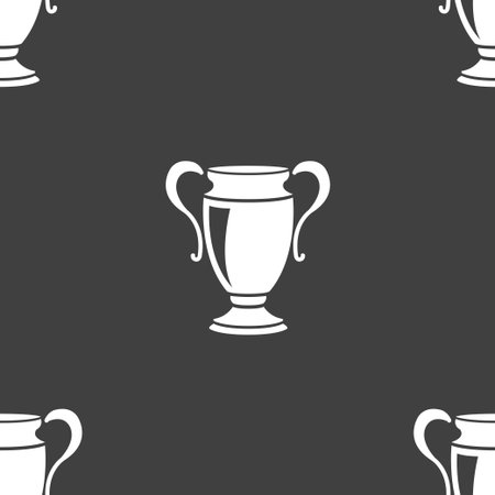 Trophy icon sign. Seamless pattern on a gray background. Vector illustrationのイラスト素材