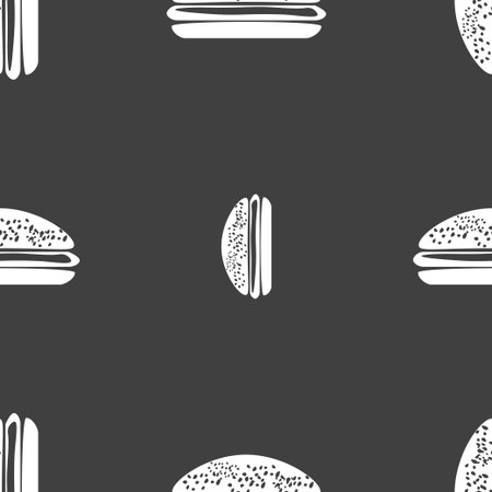 Burger, hamburger icon sign. Seamless pattern on a gray background. Vector illustrationのイラスト素材