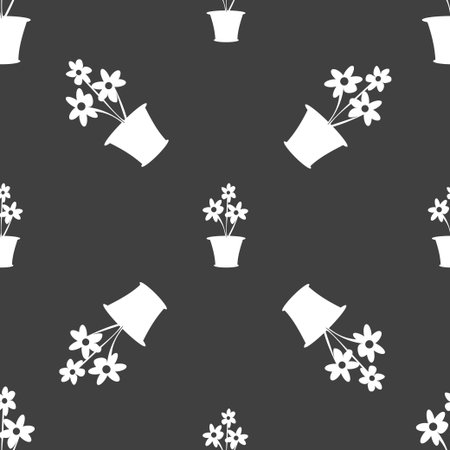 vase of flowers icon sign. Seamless pattern on a gray background. Vector illustrationのイラスト素材