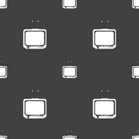 TV icon sign. Seamless pattern on a gray background. Vector illustrationのイラスト素材
