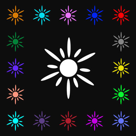 Sun icon sign. Lots of colorful symbols for your design. Vector illustrationのイラスト素材