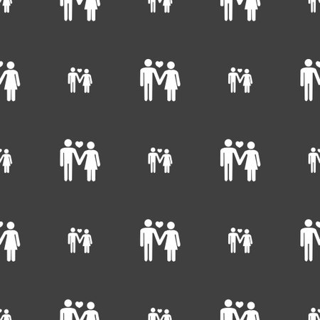 couple in love icon sign. Seamless pattern on a gray background. Vector illustrationのイラスト素材