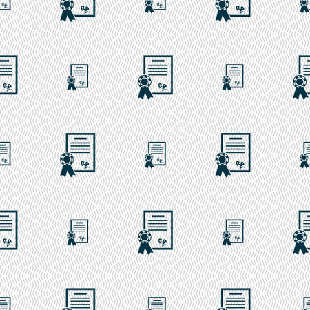Certificate, diploma icon sign. Seamless pattern with geometric texture. Vector illustrationのイラスト素材