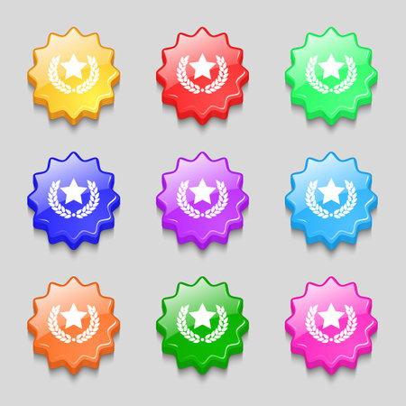 Star award icon sign. symbol on nine wavy colourful buttons. Vector illustrationのイラスト素材