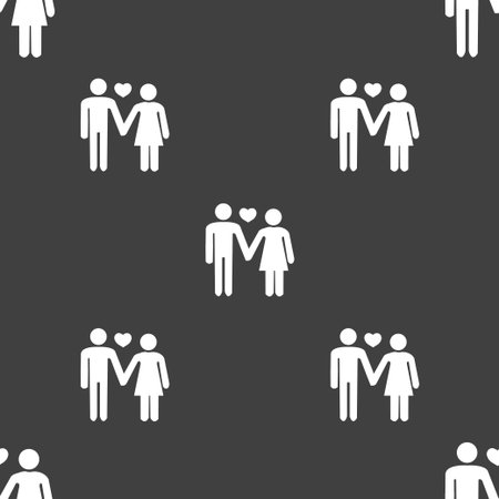 couple in love icon sign. Seamless pattern on a gray background. Vector illustrationのイラスト素材
